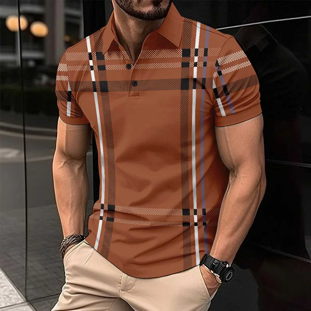 Fashion Mens Striped POLO Shirt Casual Business Lapel Button Short Sleeve Street Summer Trend Style Mens Clothing Oversized Tops XJ250605