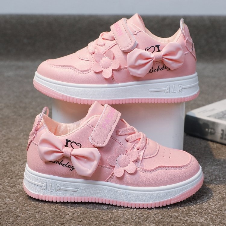 2023 autumn new children's white girls' flower shaped student casual sports shoes, low top round toe running board shoes