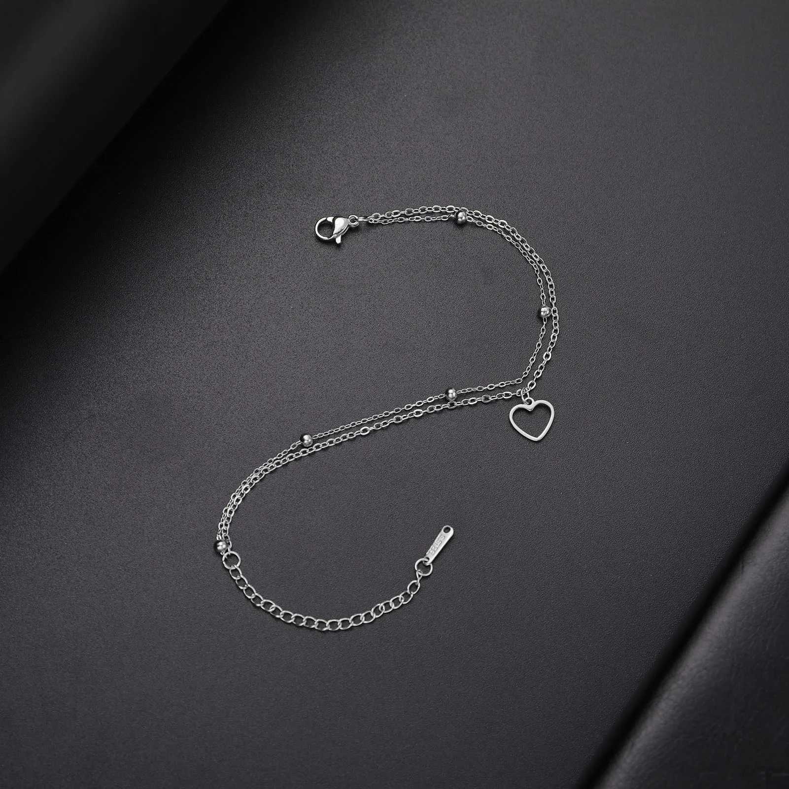 Kkjoy Simple Stainless Steel Silver Color Hollow Love Heart Female Anklets for Women Leg Bracelet Chain Jewelry Gift For Girl Y240920