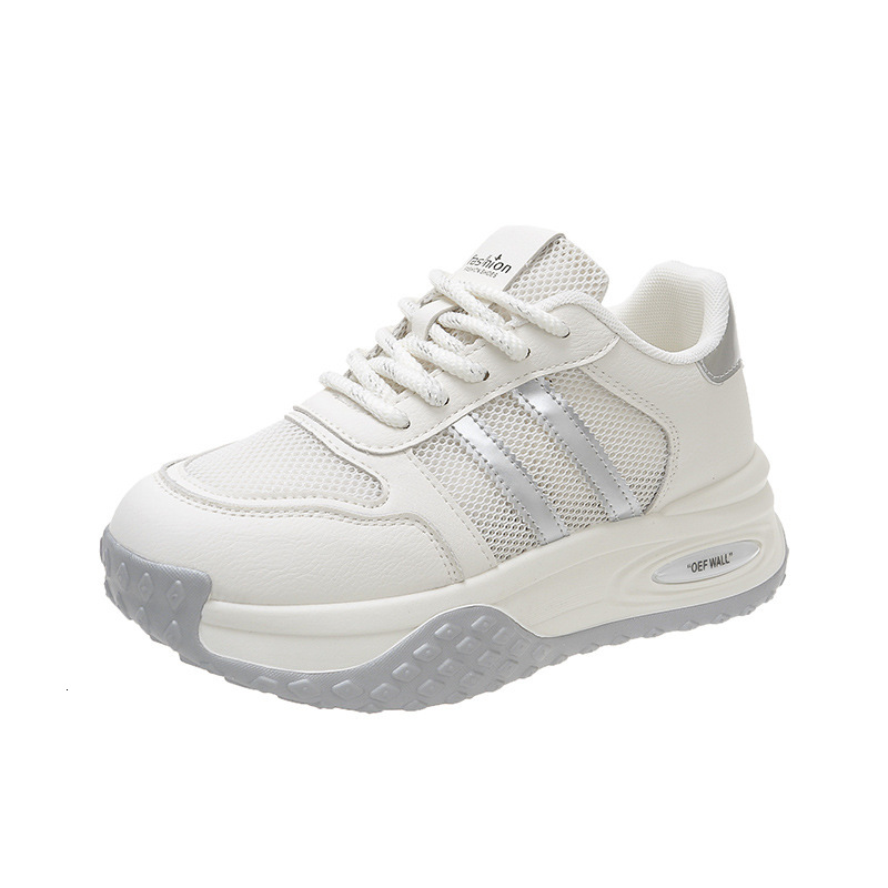 Inner raised breathable dad for women's summer 2024 new thin mesh sponge cake thick sole casual small white shoes