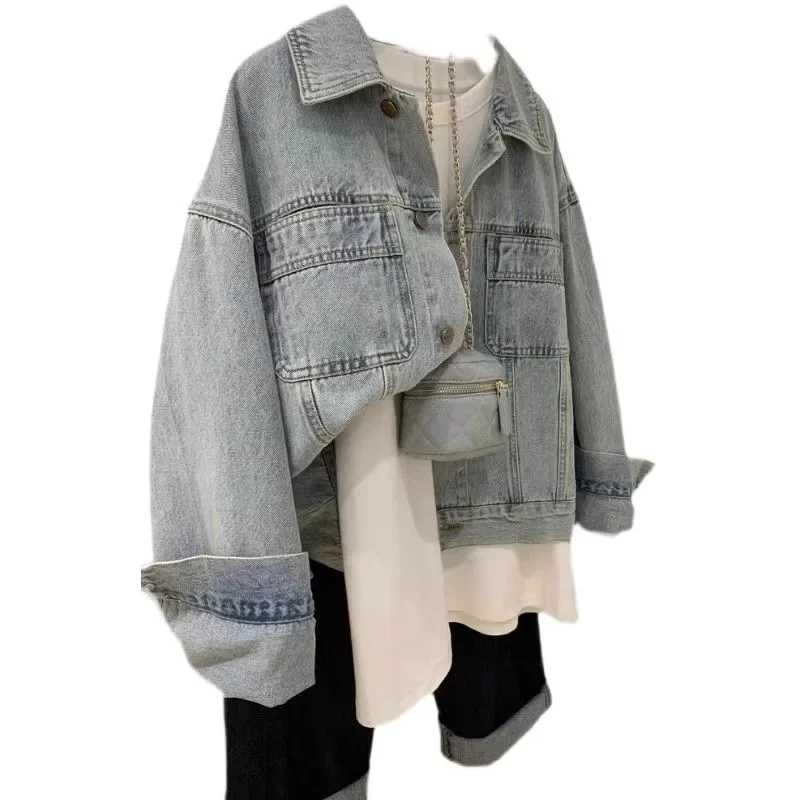 Hong Kong Style Vintage Casual Slimming Petite Denim Jacket For Women Spring Autumn Niche Cropped Top TrendyX240920