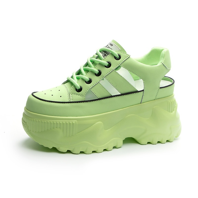 Summer New Fashion Casual Sandals Hole with Elevated Inner Height Women's 8CM Thick Sole Hollow Breathable Small White Shoes