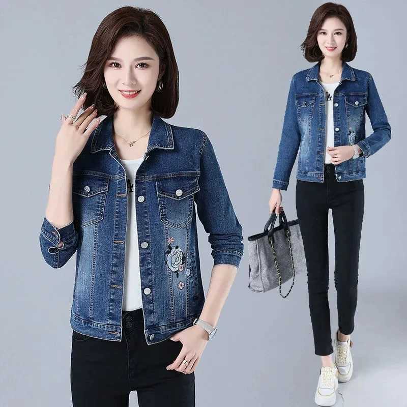 Fashion Embroidered Denim Jacket Elegant Large Size Elastic Women Short Coat Female Slim New Outerwear Casual Jeans Tops JacketsX240920