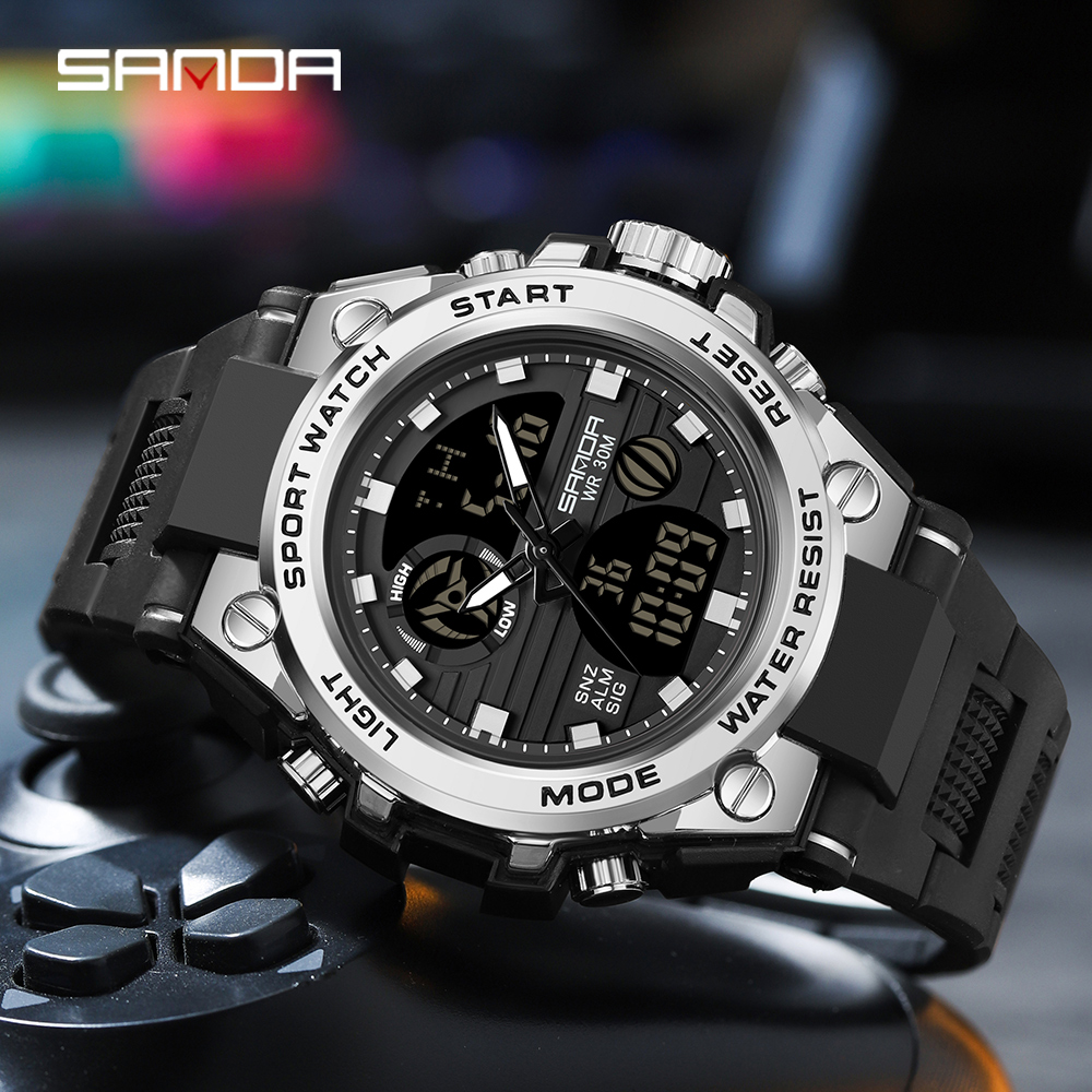 SANDA G Style Men Digital Watch Military Sports Watches Dual Display Waterproof Electronic Wristwatch Relogio Masculino 739