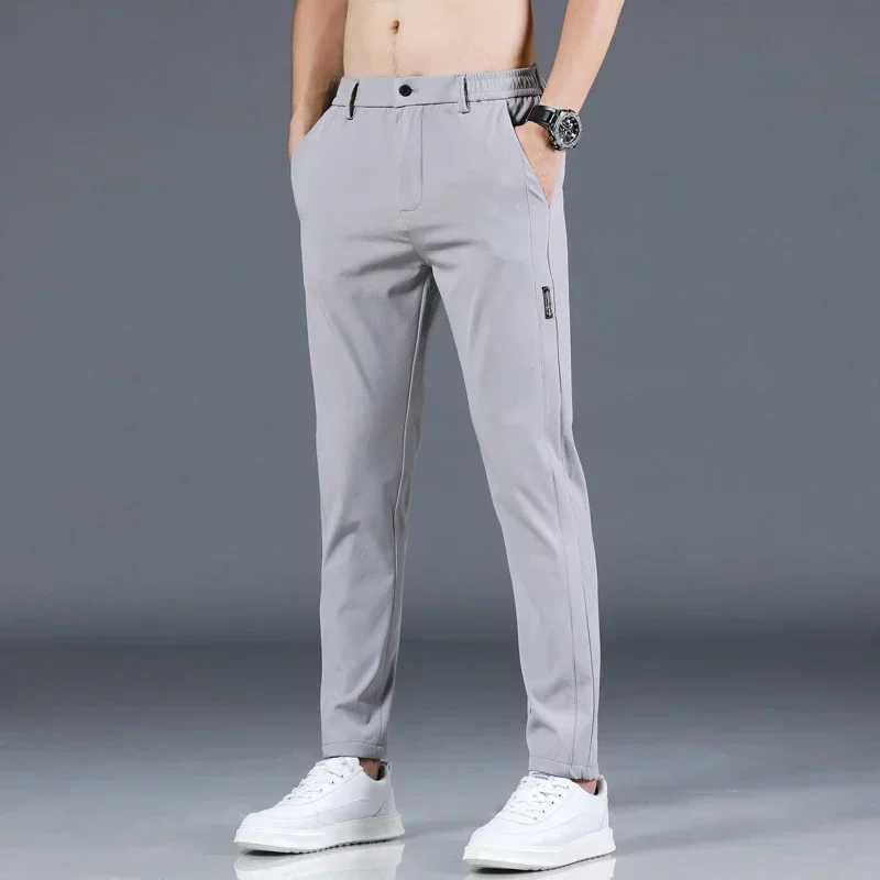 2024 Summer New Thin Silk Elastic Mens Pants Casual Elastic Waist Smooth Trouser Pants Mens Brand Clothing 5 Colors W240919