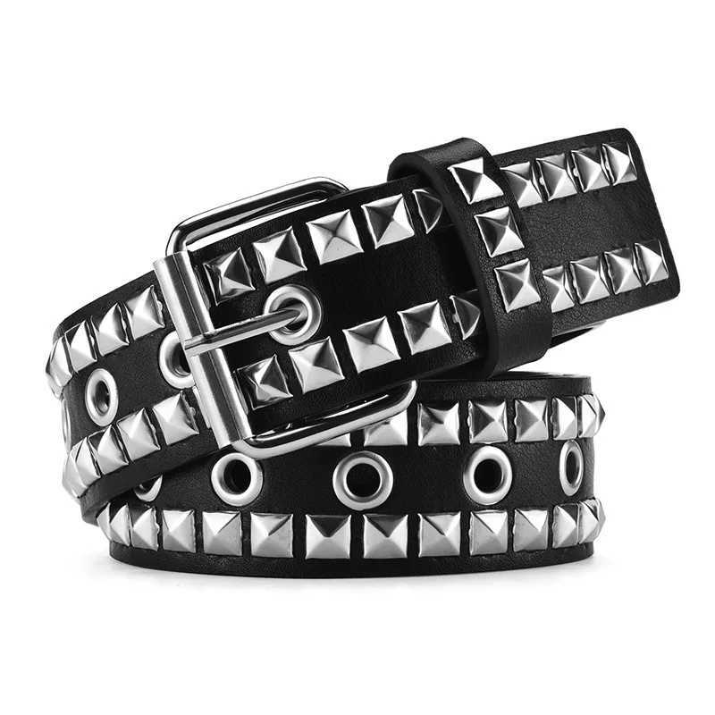 New Fashion Womens Leather Punk Belt Square Rivet Metal Belt Mens and Womens Width Adjustable Jeans Belt Designer Belt W240920