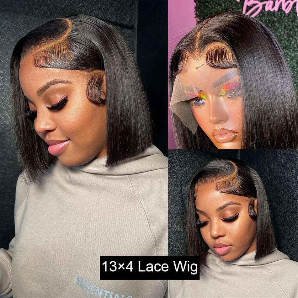 Straight Brazilian Short Bob Front Human Hair Wigs For Black Women 4X4 Closure 13X4 Lace Frontal Wig