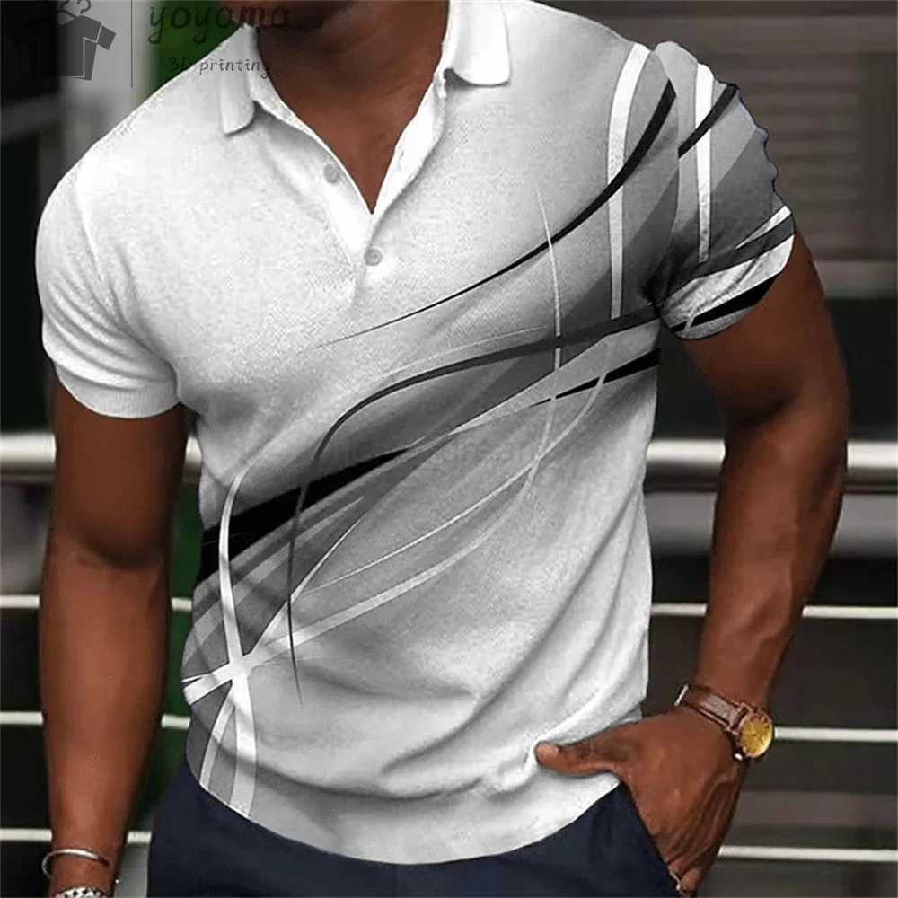 Fashion Mens Polo Shirts Gradient Line Summer Simple Pattern Print Short Sleeve Tee Casual Tops Striped T Shirt for Man ClothingXJ240920