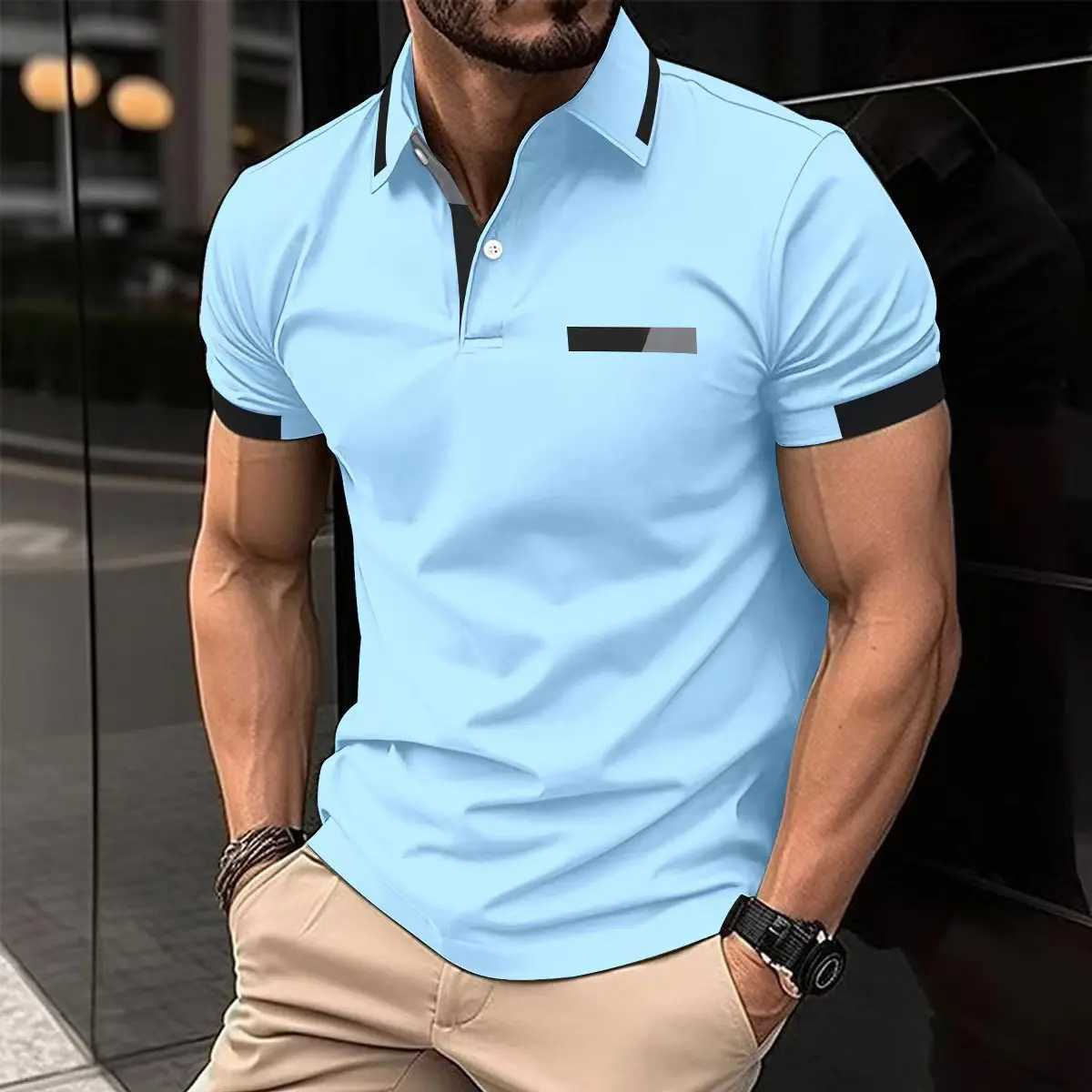 Summer Best-Selling Mens Summer Polo Shirt Solid Color Lapel Button Mens Short-Sleeved Recreational Sports Outdoor Golf ShirtX240920