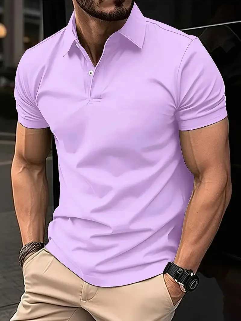 New Mens Casual Short-Sleeved Polo Shirt Office Fashion Lapel Button Zippet-Shirt Mens Breathable Polo Shirt Mens ClothingX240920