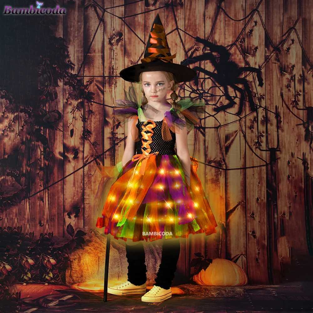 Halloween Girls Witch Dress Princess LED Light Up Dress for Girls Party Toddler Kids Pumpkin Costume Carnival Evening Dresses Y240919
