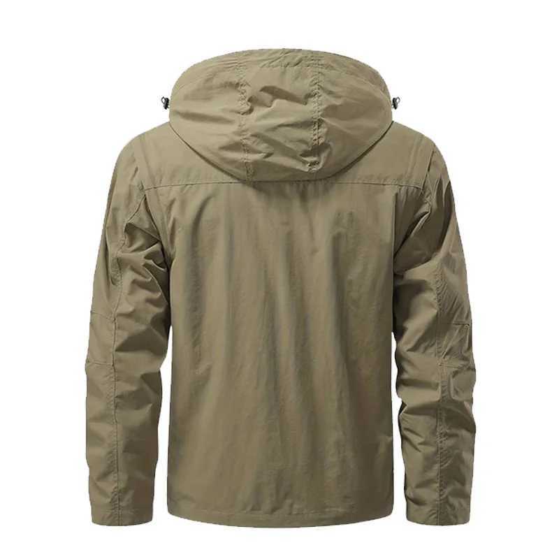 Men Outdoors Hooded Multiple Pockets Safari Style Jackets New Spring Autumn Male Traveling Windproof Waterproof Jackets Coats 5X M240919