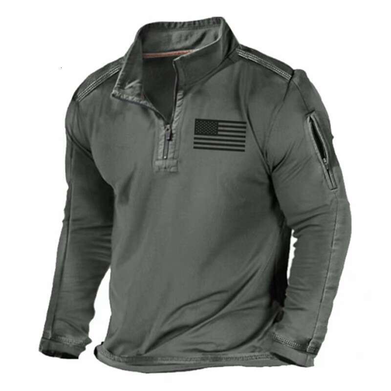 Spring And Autumn Foreign Trade Large Men's Outdoor Zipper Pocket Half Pull Chain Collar Tactical Long Sleeve T-Shirt Casual Hoodie