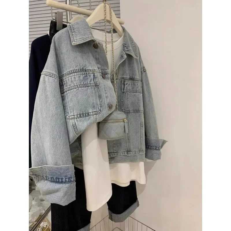 Hong Kong Style Vintage Casual Slimming Petite Denim Jacket For Women Spring Autumn Niche Cropped Top TrendyX240920