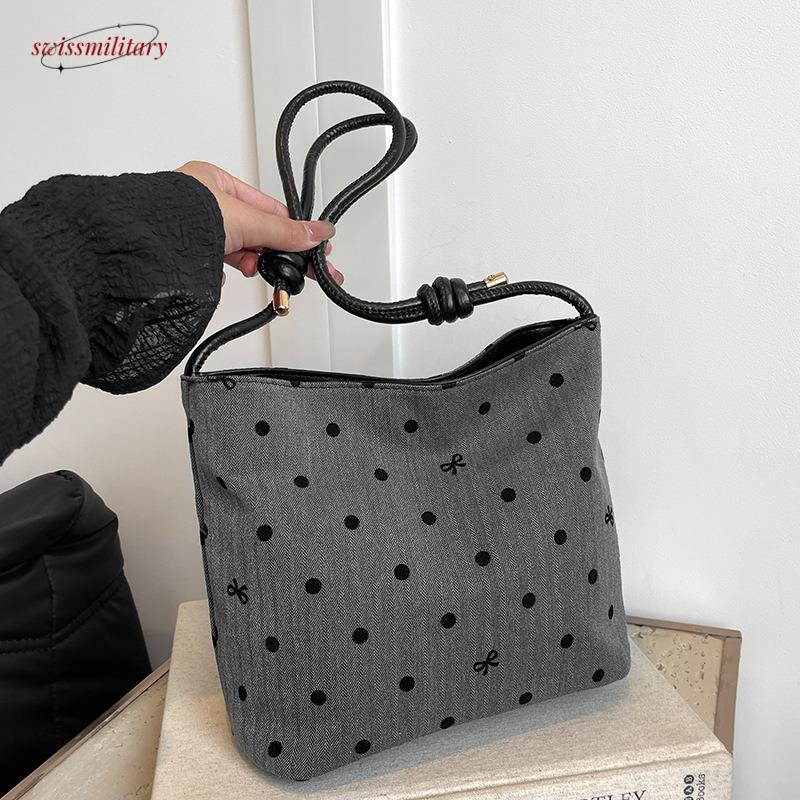 Small niche design checkered contrasting color women's 2024 new simple and fashionable western-style bow versatile single shoulder bucket bag #12