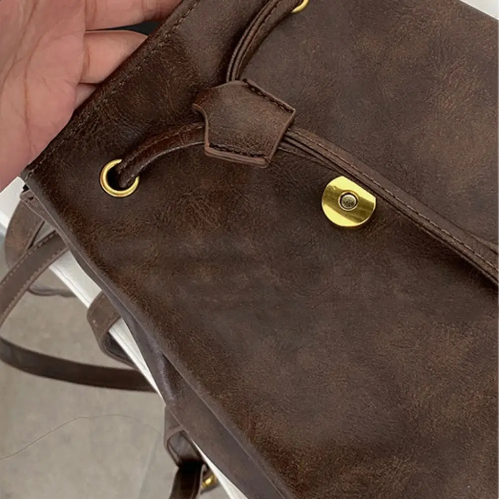 Womens Fashion Leather Backpack Unisex Retro Brown School Bag Girls Multi functional Handbag Shoulder Bag Leisure Travel Backpack 240918