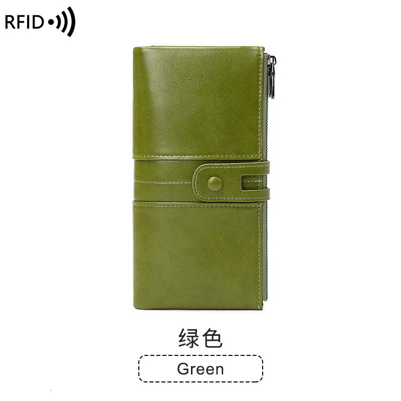 2024 New Anti Magnetic Money Clip Oil Wax Leather Handheld Bag Multi functional Women's Long Wallet