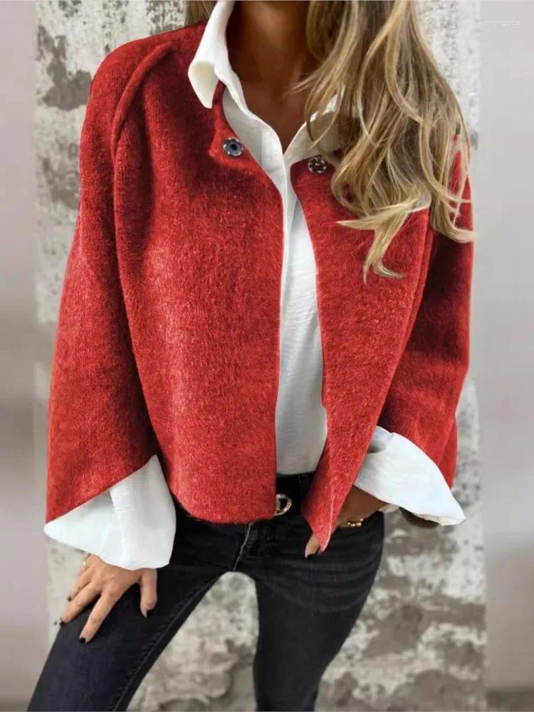 Women's Jackets 2024 Autumn Winter Loose Short Imitation Cashmere Long Sleeved Jacket Coat Fashion Red Black Coats