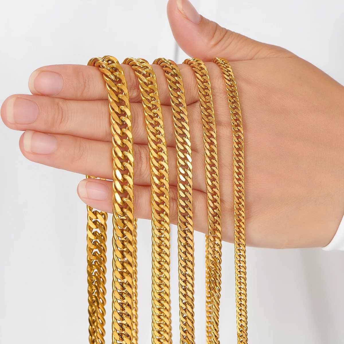 4.8mm/5.8mm/6.6mm/7.5mm/9.2mm Gold Color Stainless Steel Cuban Link Chains Classic Men Boy Curb Chunky Necklace 14 to 30 InchesX240919