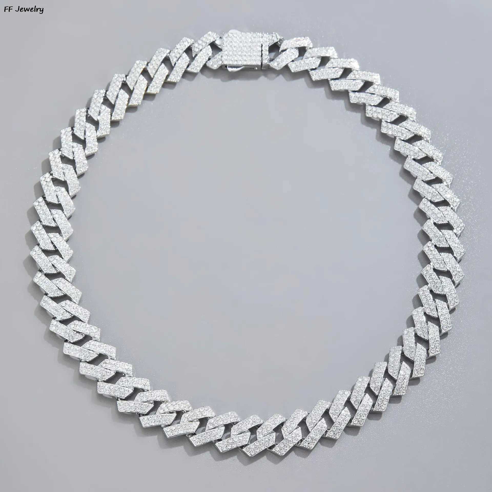 Mens Cuban Link Iced Out Necklace Chain Paved Artificial Rhinestones Rapper CZ Cuban Chain Necklace Hip Hop JewelryX240919