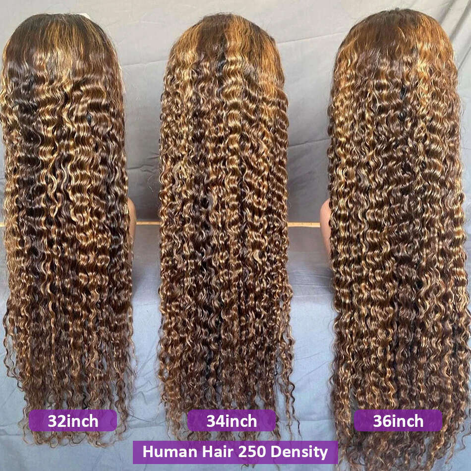 Highlight Honey Blonde Curly Water Wave 13x6 HD Lace Frontal 100% Ombre Deep Human Hair Wigs Wear Go 4x4 Wig