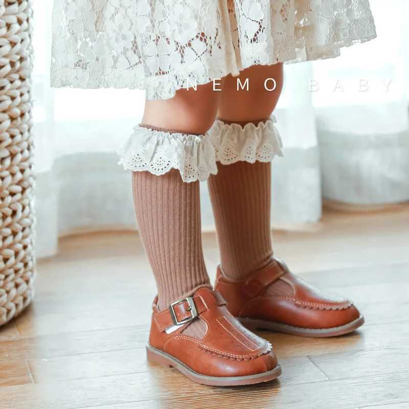 Kids Socks Baby Girls Knee High Socks Long Kids Soft Cotton Lace Stuff Princess Children Sock Ruffle Leg Warmers Cute Girl Socks For 0-8 Y Q240920