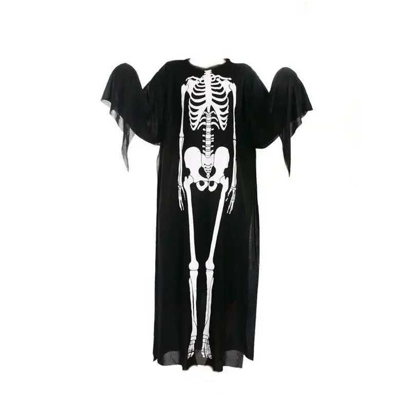 Halloween Adults Kids Skull Skeleton Printed Masquerade Scary Cosplay Costumes with Gloves for Carnival Party Clothes Stage Wear Y240919