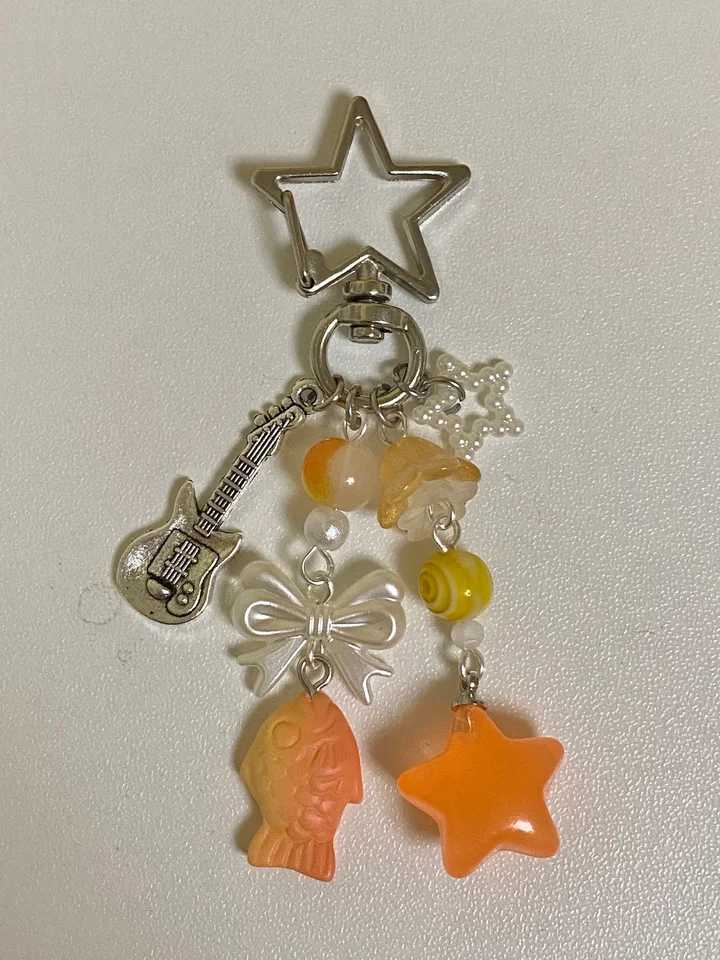 aesthetic y2k beaded orange yellow taiyaki fish goldfish star keychainX240919