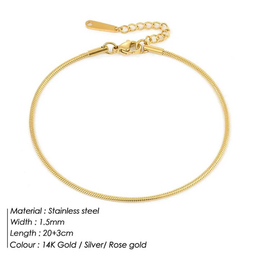 Tarnish Free 1.5mm Round Snake Anklets for Women Stainless Steel Summer Beach Jewelry 2024 Trendy Foot Chain Dropshipping Y240920