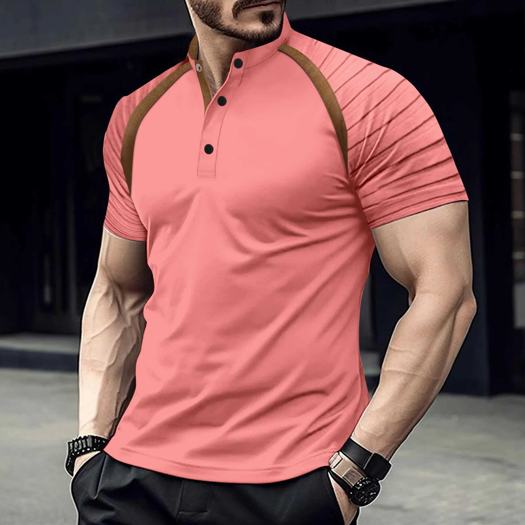 Mens Casual Summer POLO Shirt Stand Collar Spliced Retro Arm Stripes High Quality Comfortable Mens Loose Sports POLO ShirtX240920