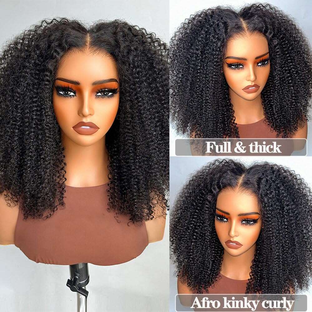 Kinky Curly Short Bob 13x4 Transparent Front Glueless Pre Plucked Human Hair Ready To Wear Brazilian Invisible Lace Wig