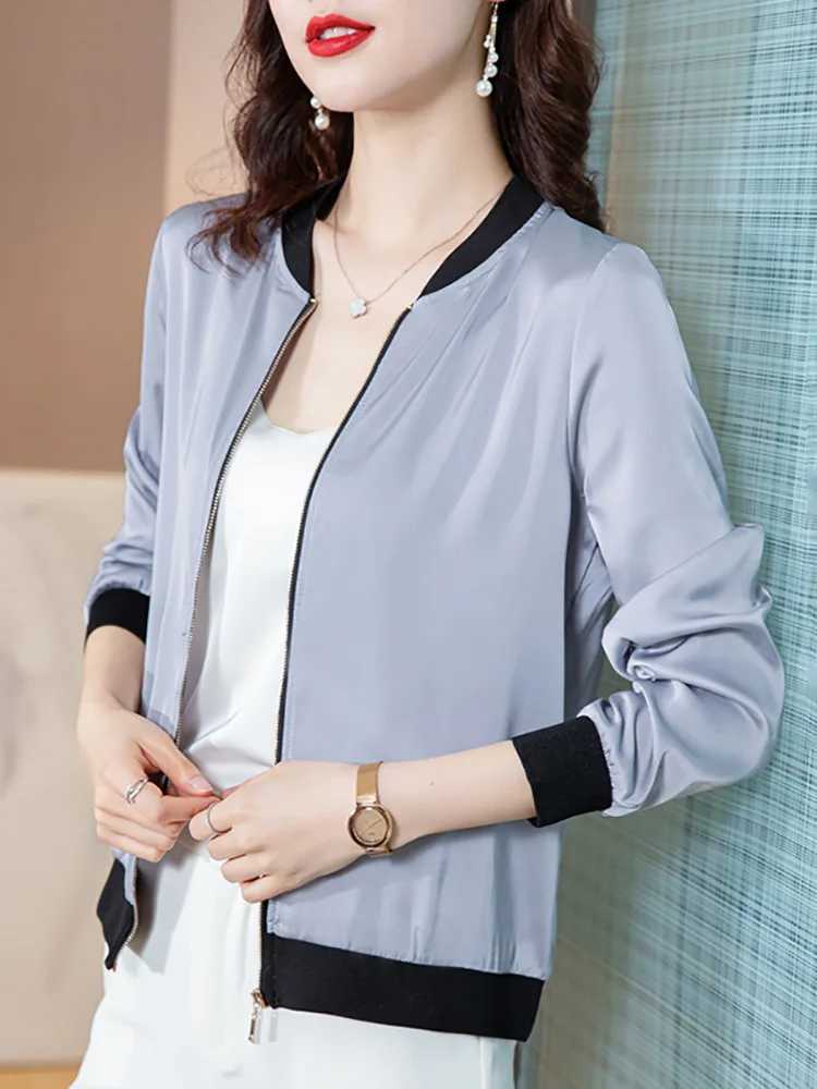 #5357 Black Gray Red Short Baseball Jacket Women Zipper Slim Thin Outerwear Sunscreen Womens Jackets And Coats Stand CollarX240920