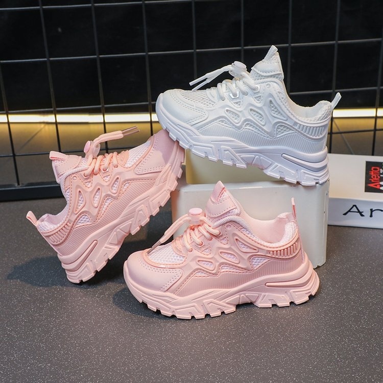 sports Spring and Autumn new mesh breathable mid size children's casual Girls' dad Children's white shoes trendy