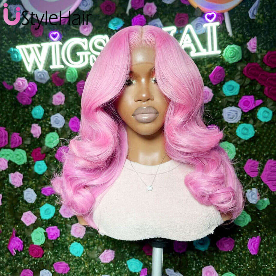 Fashion Pink Body Wave Synthetic Lace Front Wigs For Women Heat Resistant Natural Haire Wig Daily Use Cosplay Hair