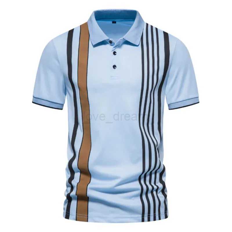 Summer Men Luxury Striped Printed Golf Tee Shirts Elegant Business Polo Shirts Mens Casual Office Wear Fashionable T-ShirtXJ240920