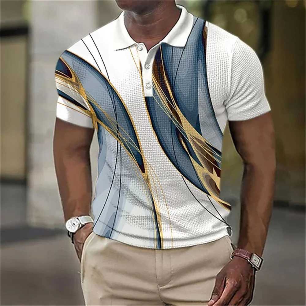 New MenS Polo Shirt 3d Gradient Line Casual Daily Lapel Tops Tees Striped T Shirt For Man Clothing Summer Short Sleeve TshirtsX240920