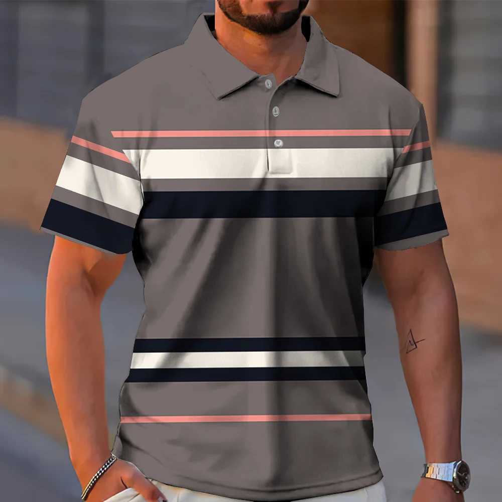 New Striped Mens Polo Shirt Summer Casual Short Sleeve T-Shirt For Men Golf Sport Shirts Loose Oversized Polo T-Shirt Top 2024X240920
