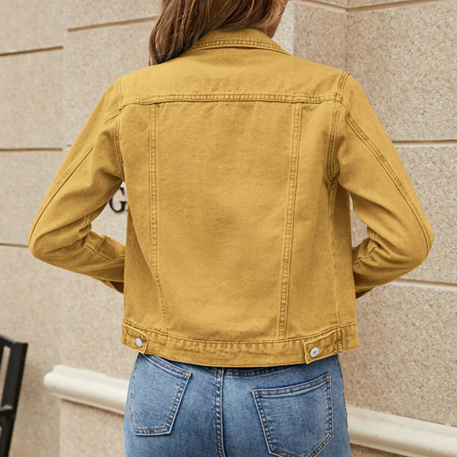 Denim Cropped Jacket Women Solid Color Long Sleeve Lapel Single Breasted Short Jeans Coat With Pocket y2k Retro Street OuterwearX240920