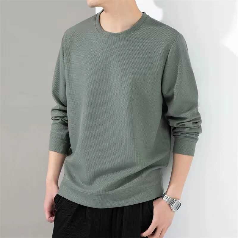 2024 Autumn Hoodies Men New Fashion Casual Slim Fit Waffle Round Neck Sweatshirts Mens Fashion Long Sleeve UndershirtsX240925