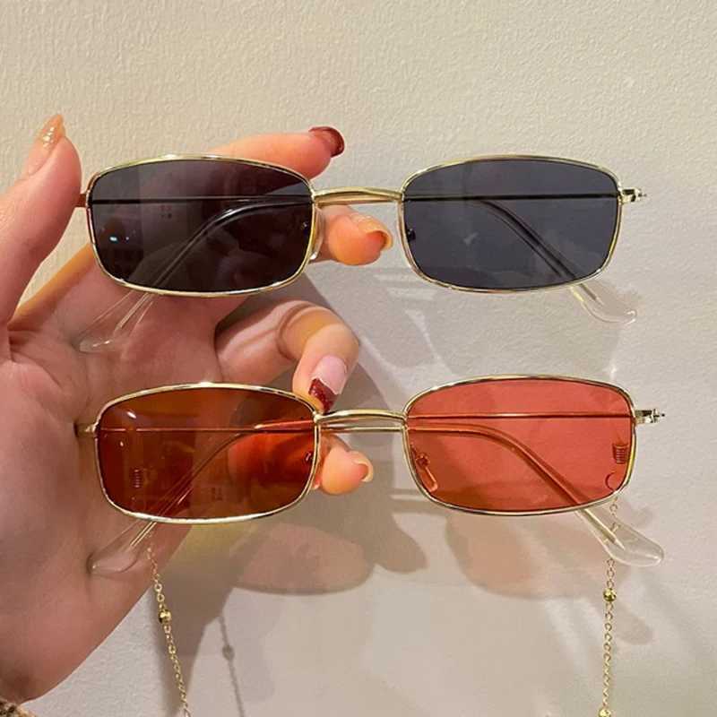 Trendy Vintage Metal Frame Sunglasses Small Rectangle Square UV400 Sun Glasses Fashion Retro Colorful Lens Men Women EyewearX240920