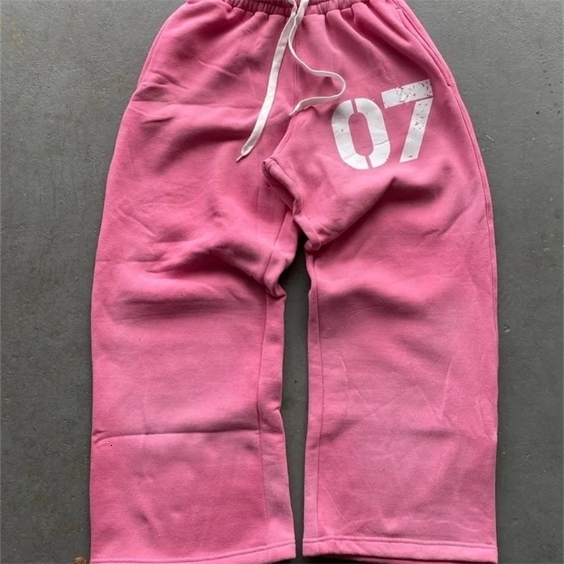 Streetwear Y2K Casual Baggy Sweatpants Drawstring Sports Pants Zipper Cardigan Fashion Digital Print Hooded Men Women Street Set y240919