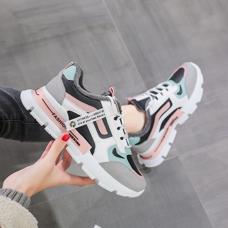 Cotton female students Korean version 2024 new winter anti slip warm cotton with thick velvet dad shoes for women NK97