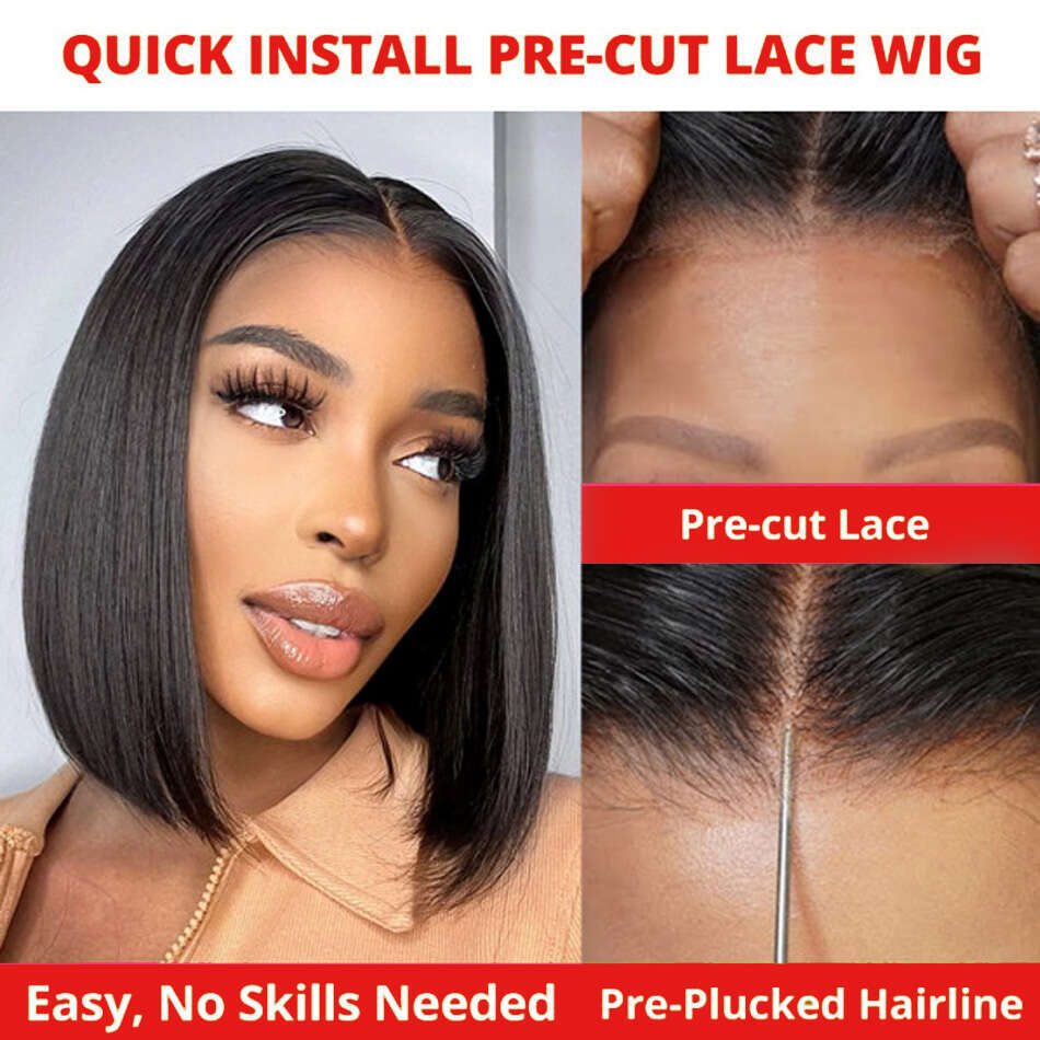 Short Bob Straight 12 14 16 Inch Front Wig 13X6 Transparent Lace Frontal Wigs 250 Density 13x4 Human Hair Natural Brazilian