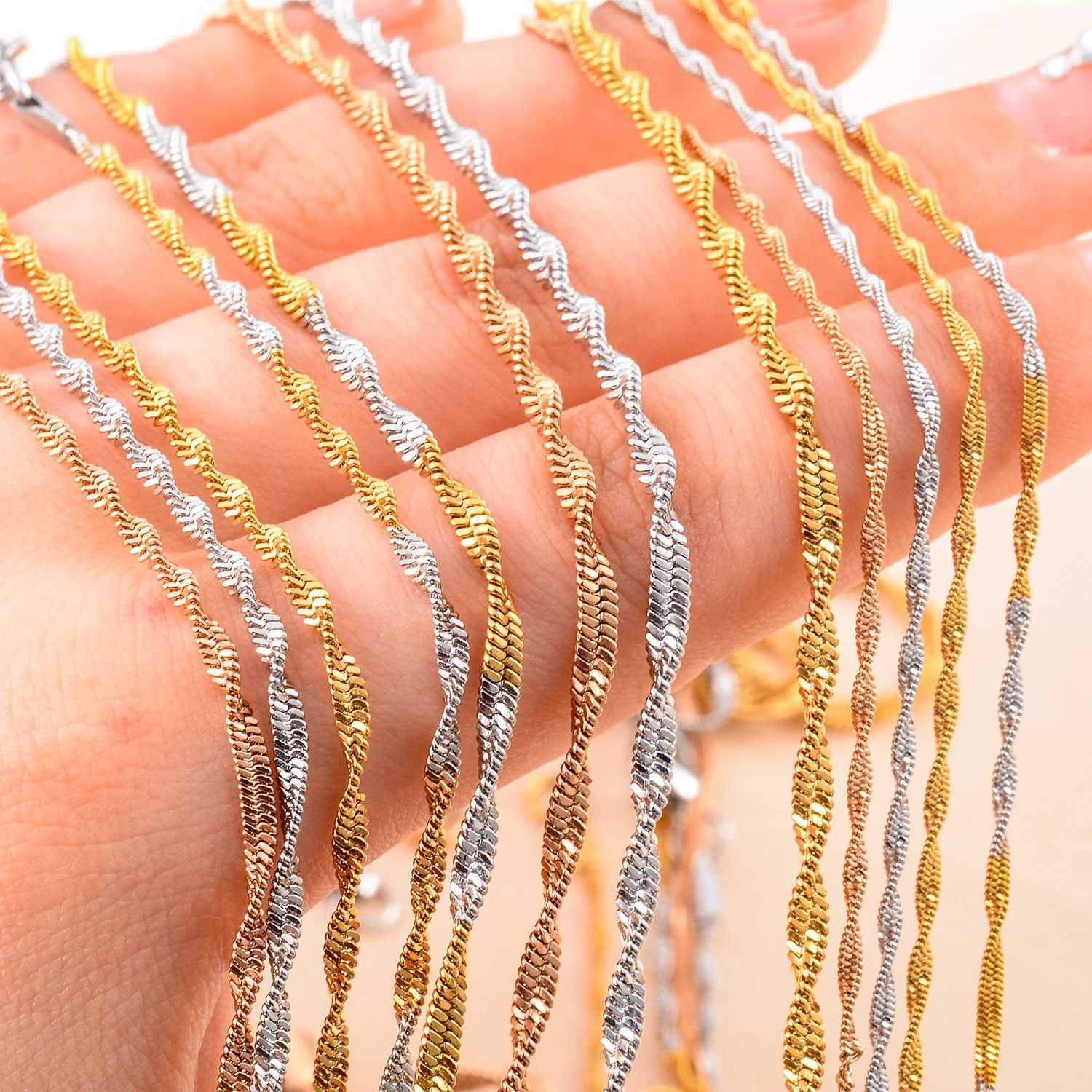 1.5mm/2mm/2.5mm Stainless Steel Tiny Twist Flate Snake Chain Necklace Silver/Gold/Rose Color For Women Mens Jewelry GiftX240919