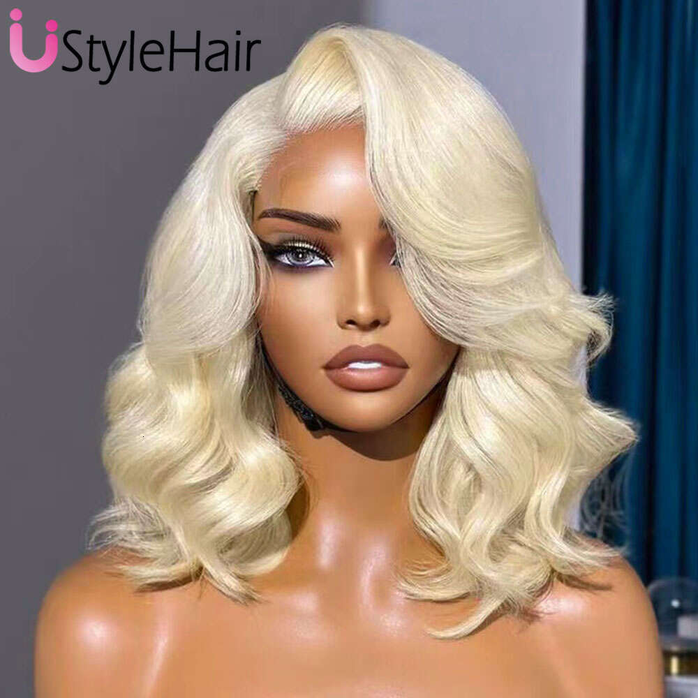 Ustylehair 613 Blonde Bob Lace Short Wave Side Part Front Wig Heat Resistant Synthetic Hair Daily