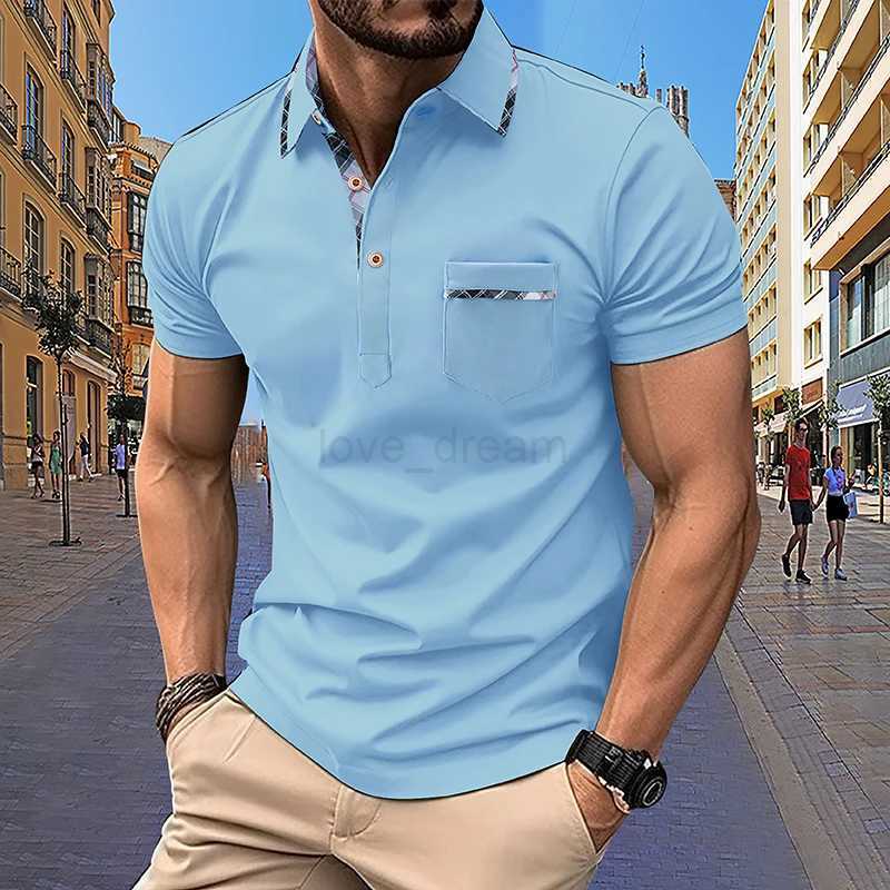 Mens Short sleeved Polo Shirt 2024 Summer European and American Street Casual Pocket Lapel Top Mens Polo ShirtXJ240920