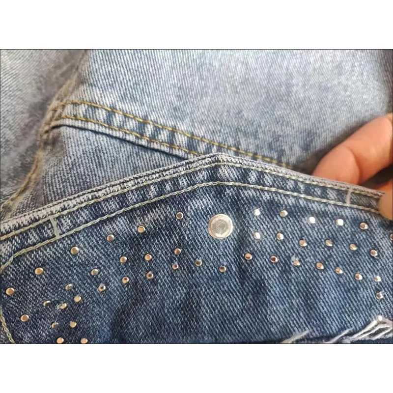 Denim Short Coat Women Lovely Autumn Pearls Buttons Lapel Loose Jacket Korean Fashion Female Casual Light Blue Street OutwearX240920