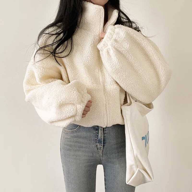 YTJHRG Winter Fashion Womens Coat Casual Cardigan Faux Fur Lamb Wool Zipper Ladies Jacket Long Sleeve 2024 New Female ClothingX240920