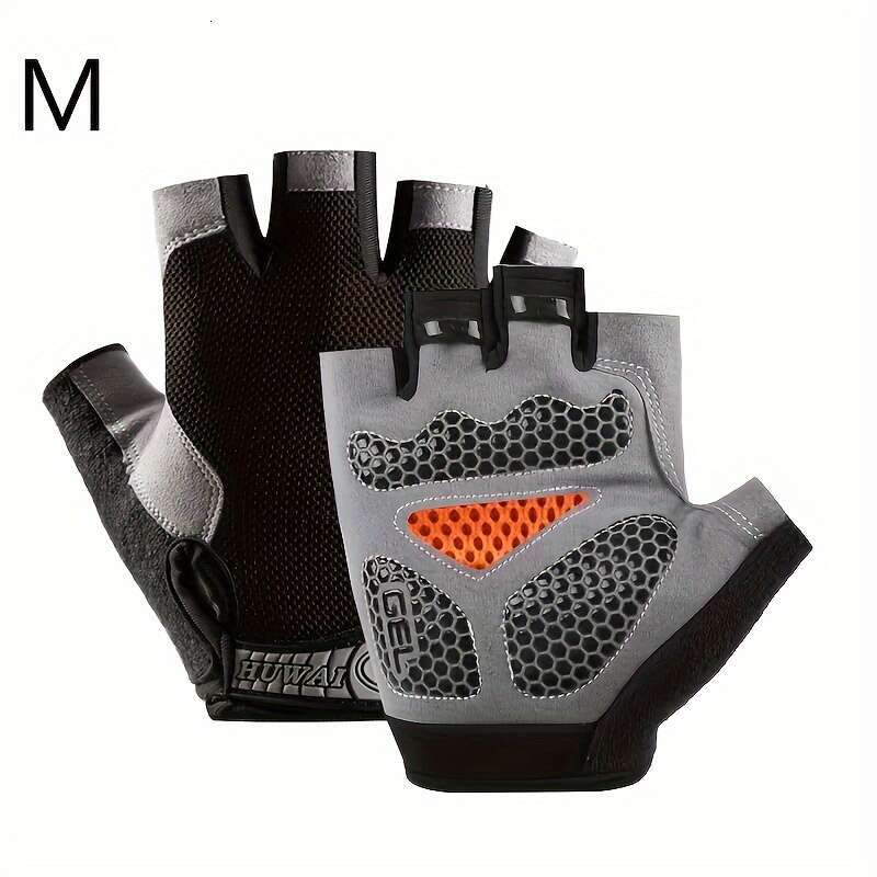 Black (1 pair) half finger silicone filled fitness gloves with hook loop closure breathable polyester fabric hand washable non slip durable palm