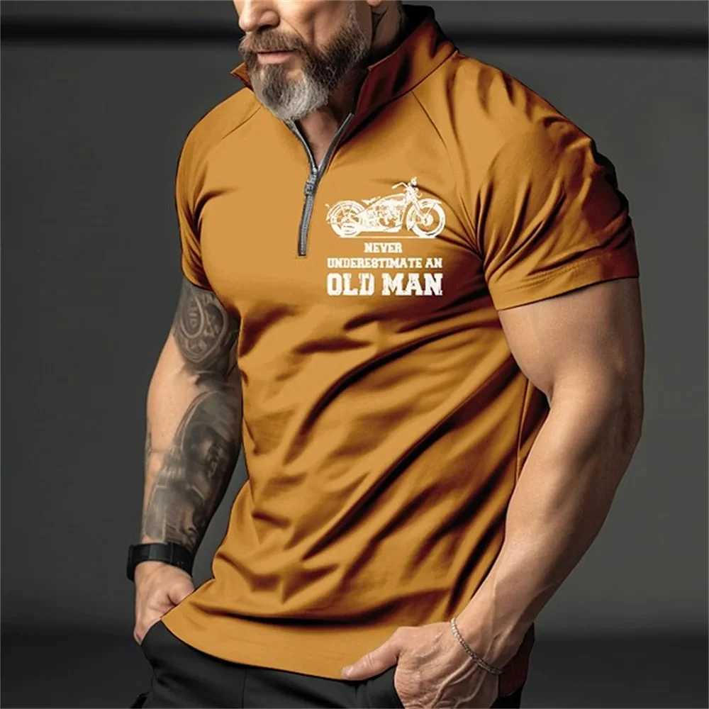 Vintage Short Sleeve Mens Polo Shirts Motocycle 3d Print Lapel Zipper Man Top High Quality Oversized Male Shirt Casual ClothingX240920